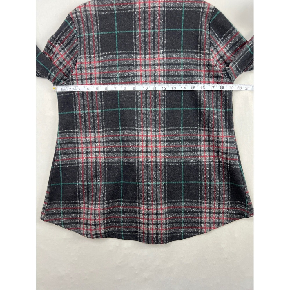 Parsley & Sage Plaid Cardigan Jacket Women S Asymmetrical Black Green 3/4 Sleeve - Picture 5 of 8